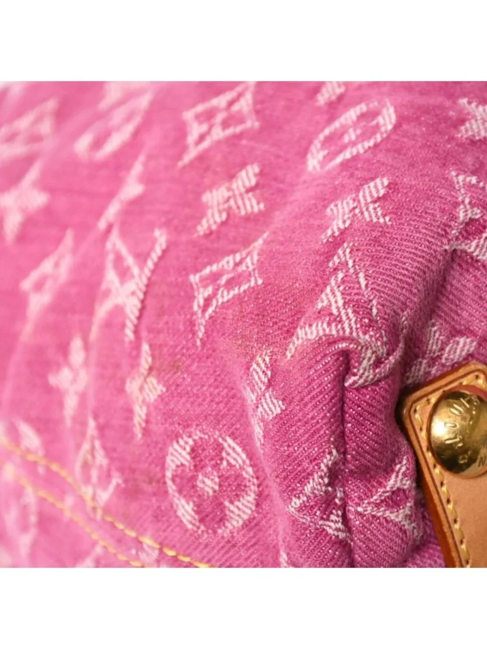 Louis Vuitton Baggy PM Shoulder Bag Monogram Denim Leather Pink Gold